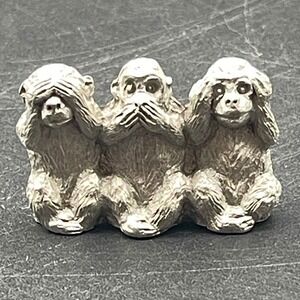 Spoontiques Pewter Three Wise Monkeys Figurine See Hear Speak No Evil Miniature